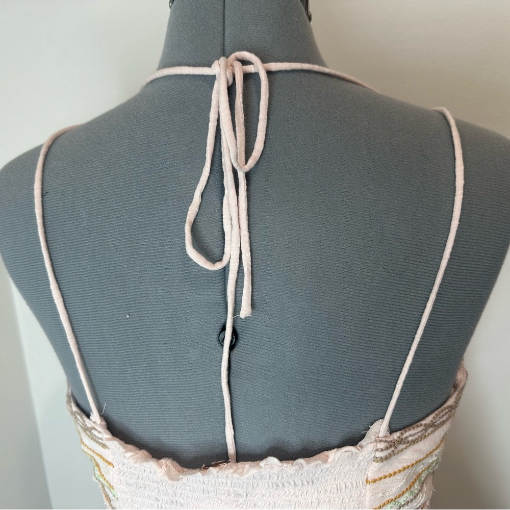 Free People Well Traveled Strappy Pink Embroidered Linen Cotton Tank Large - Picture 8 of 14
